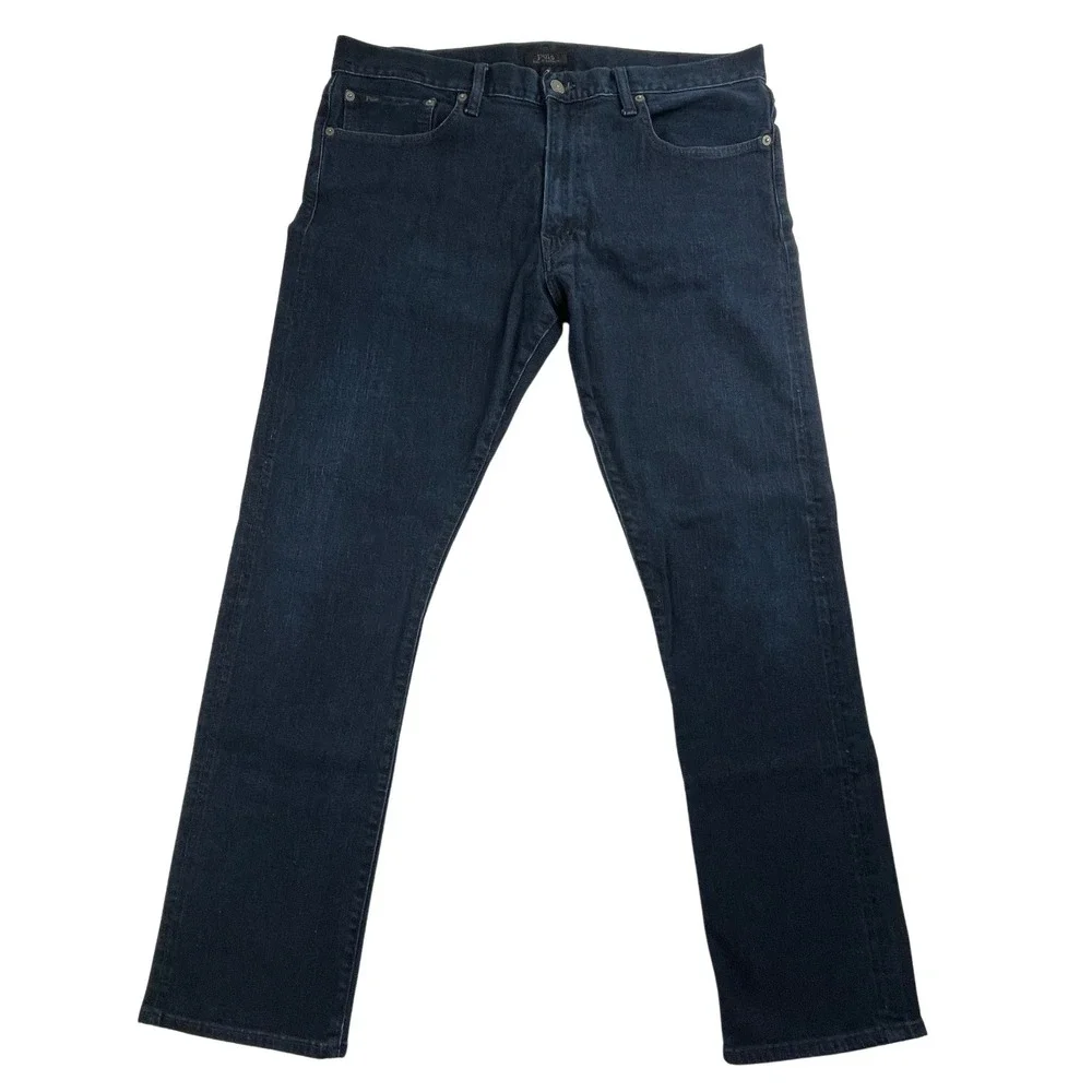Polo Ralph Lauren Mens 36/32 Varick Slim Straight Jeans Dark Indigo Blue Stretch